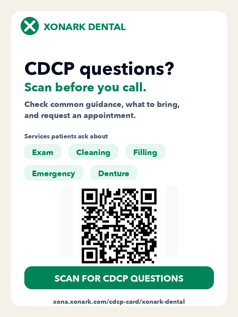 Printable Xonark Dental CDCP questions QR sign